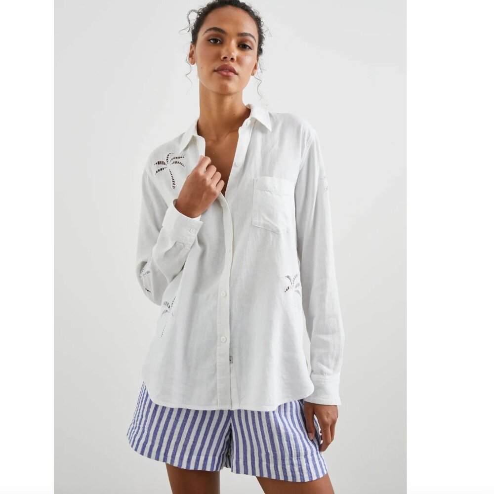 [Rails] Charli Shirt - White Palm Tree Eyelet